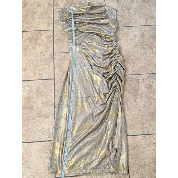 Anthropologie Sz M Maya Ruched Cowl-Neck Midi Dress Shine Edition Metallic Gold - Picture 11 of 11